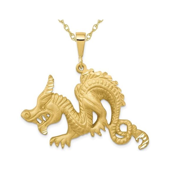 10K Yellow Gold Dragon Charm Pendant Necklace with Chain